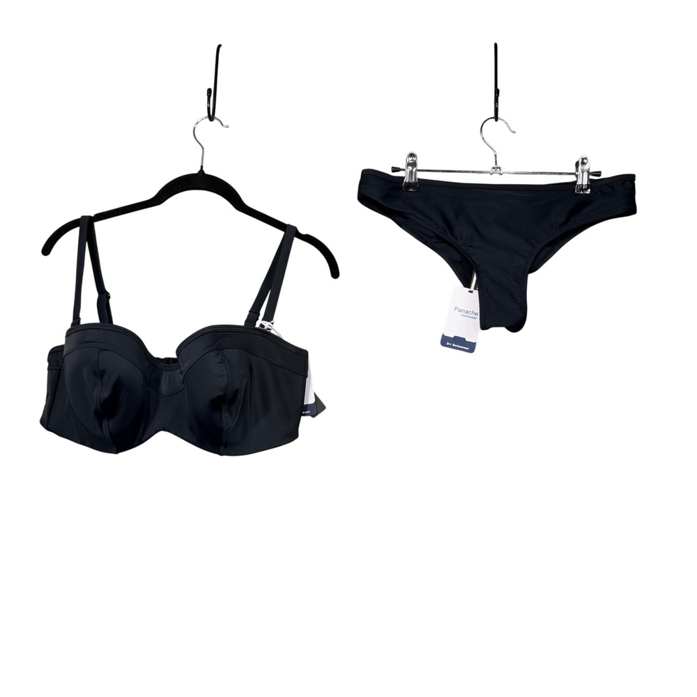NWT Panache Bikini Set Womens 38E/L Black Isobel Bandeau Top Brazilian Pant New